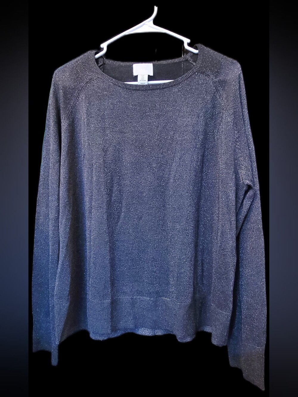 Women's Metallic Black Crewneck Sweater